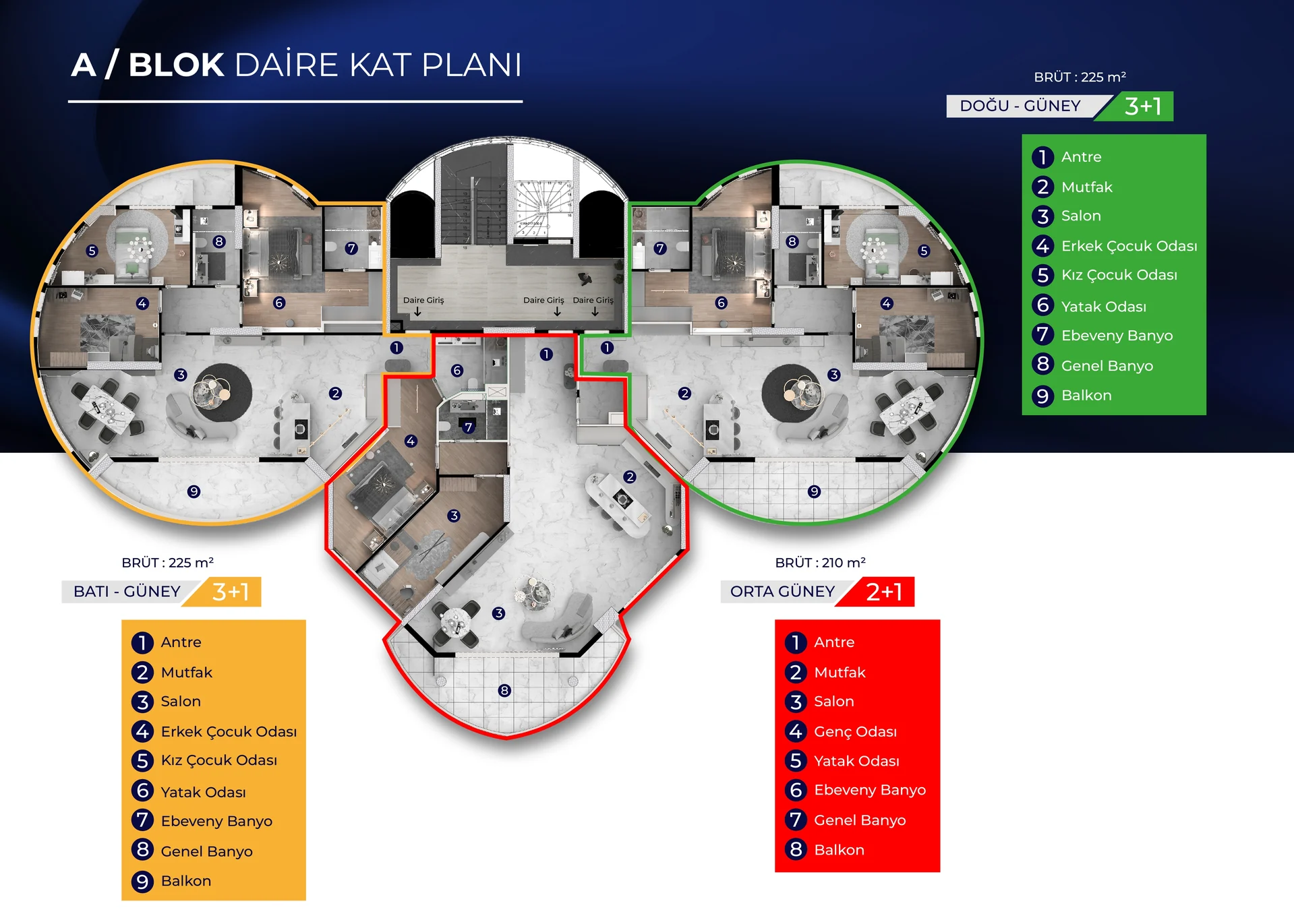 A Blok Daire Kat Planı